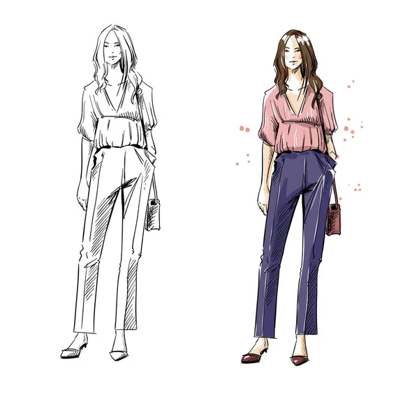 Straßenlook Casual Style Vektor Mode Illustration — Stockvektor