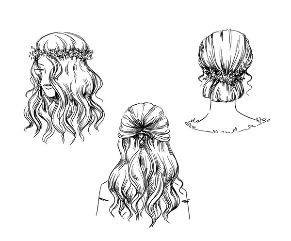 Handgezeichnete Frisuren Vektorskizze Fashion Illustratio — Stockvektor