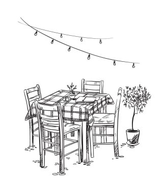 İtalyan bistro. Rahat kafe. Masa ve sandalyeler. Vektör çizimi
