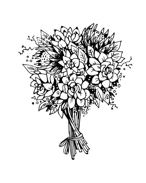 Blumenstrauß Schwarz Weiße Vektorskizze — Stockvektor