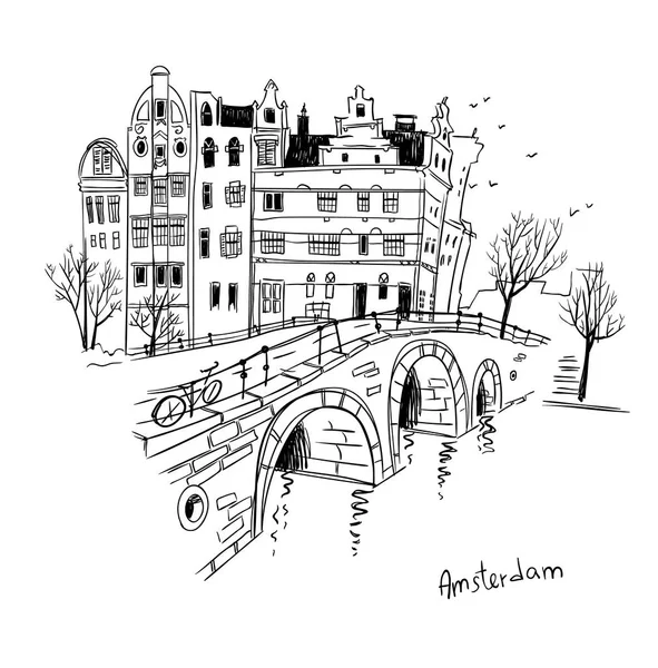 Croquis Vectoriel Ville Amsterdam Dessin — Image vectorielle