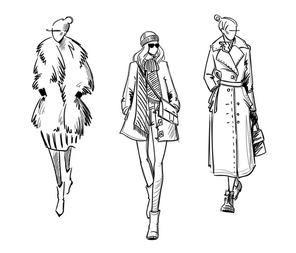 Winter Look Fashion Illustration Vector Drawing — Stock Vector