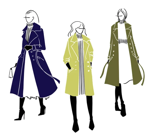 Χειμερινό Παλτό Εικονογράφηση Μόδας Σκίτσο Διάνυσμα — Διανυσματικό Αρχείο