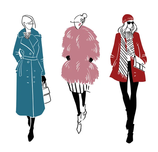 Zimowy Look Ilustracja Moda Szkic Wektor — Wektor stockowy