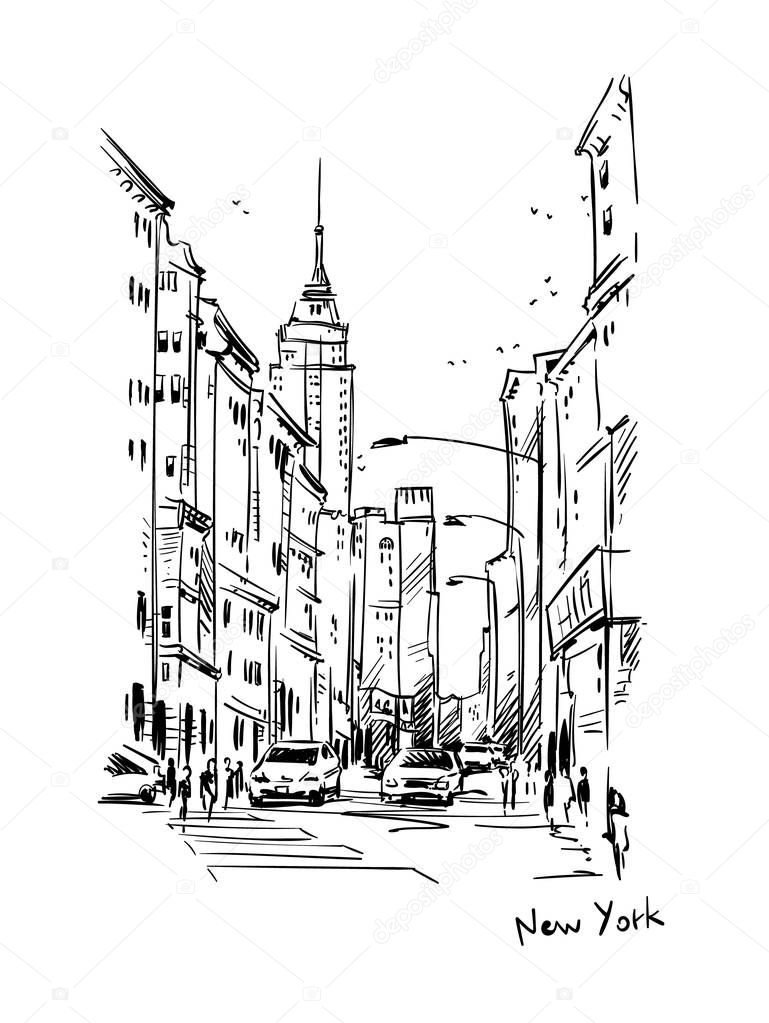 New York street, vector sketch