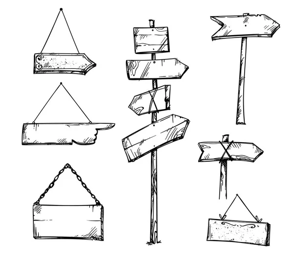 Satz Holzpfeil Zeichen Handgezeichnete Vektorillustration — Stockvektor