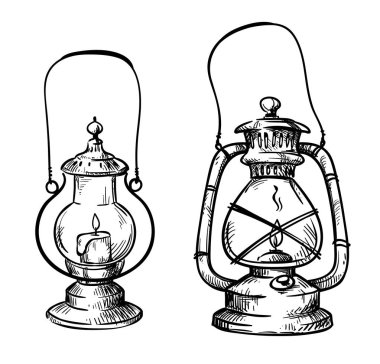 Vintage hand drawn lanterns, vector illustration   clipart