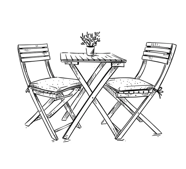 Gartenmöbel Tisch Und Zwei Stühle Vektor Illustration — Stockvektor