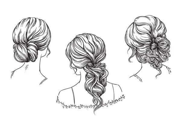 Bridal Hand Drawn Hairstyles Vector Illustration — Stock Vector