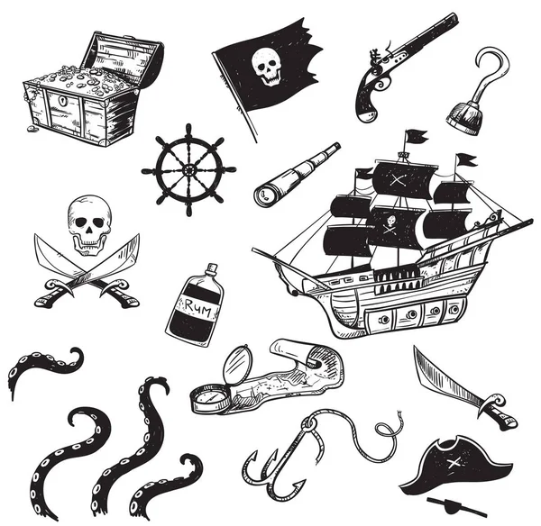 Pirat Zestaw Ikon Ilustracji Wektorowych — Wektor stockowy