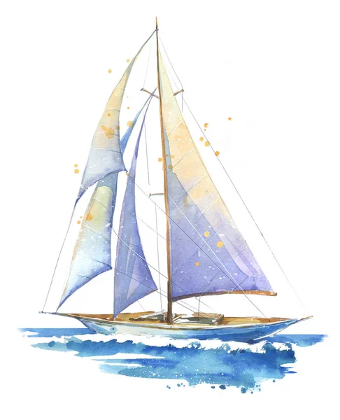 Sailing boat, hand painted watercolor illustration — Stock Photo, Image