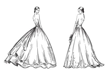 Gelinlikler giyen genç kadınlar. Gelin bakmak moda illustr