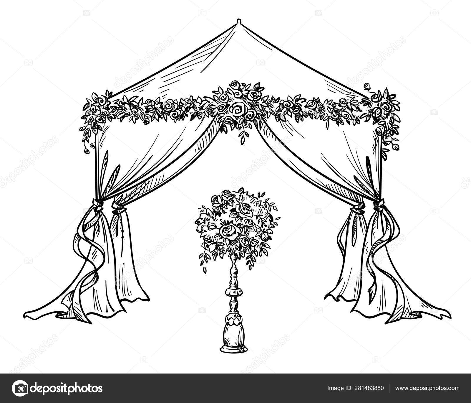 Image vectorielle Tente décorative pour une fête ou un mariage avec des  décorations de fleurs , par ©kamenuka - 281483880, image size:1600x1367
