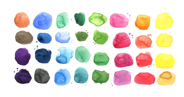 수채 색 반점들, 수채 색 팔레트들로 이루어진 집합 — 스톡 사진