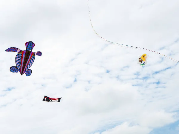Kites flying in the sky among the clouds.Kite Festival — Stock Photo, Image