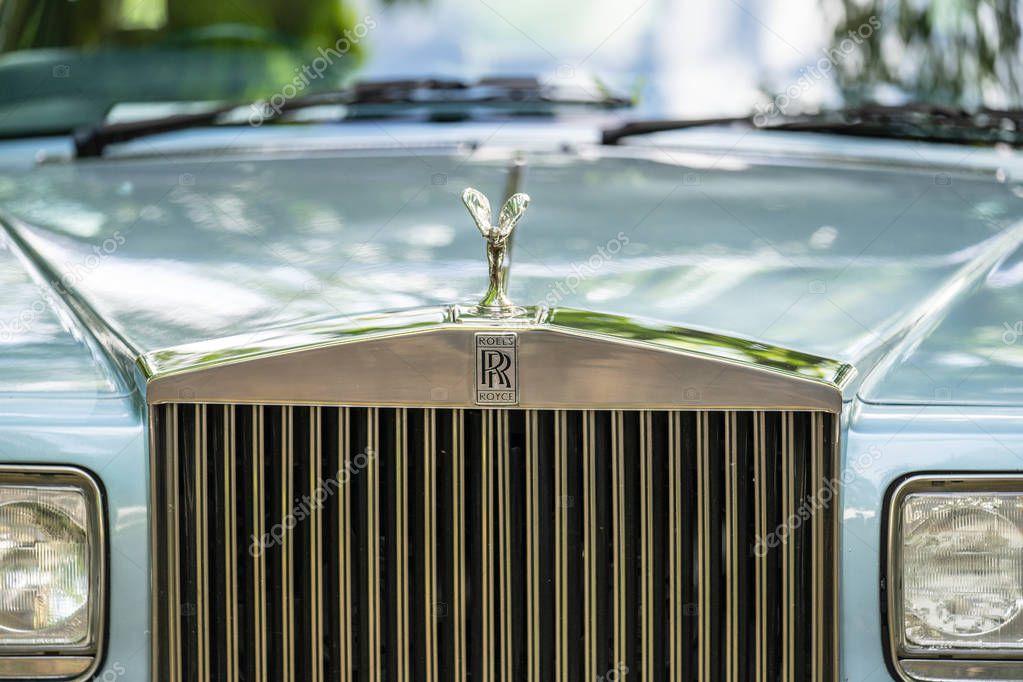Bedford, Bedfordshire, UK June 2 2019 Fragment of Rolls-Royce. Rolls-Royce Motor Cars Limited is a British luxury automobile maker.