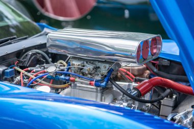 Bedford, Bedfordshire, İngiltere. 2 Haziran 2019. Bir Chevrolet Corvette parçası, halk dilinde Vette veya Chevy Corvette olarak bilinen