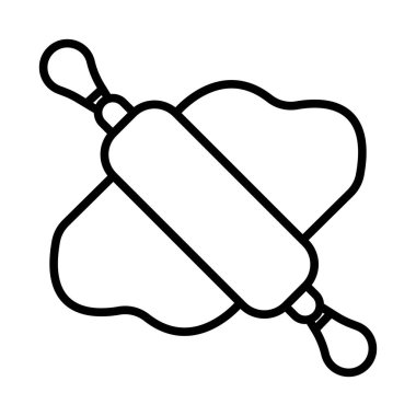 Oklava ve hamur doğrusal simgesi. İnce çizgi vektör çizim. Kontur sembolü