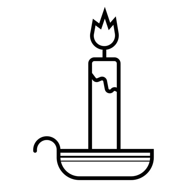 蜡烛光燃烧蜡黑色细线轮廓图标白色背景 矢量插图 — 图库矢量图片