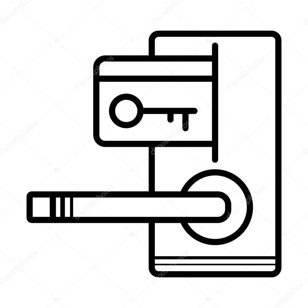 Hotel door lock and key card icon, vector illustration