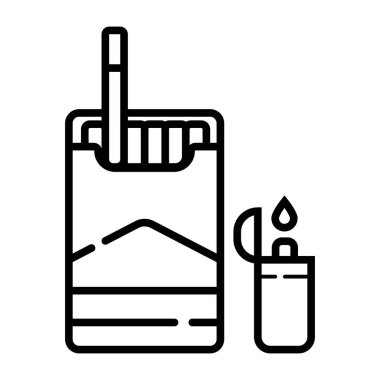 Çakmak, Sigara paketi, Sigara düz simgesi, vektör çizim