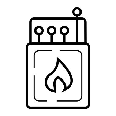Matchsticks doğrusal simgesi, vektör çizim ile açık kibrit kutusu