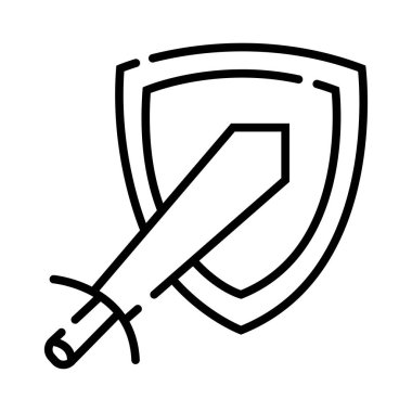 Kalkanı ve kılıcı düz simge vektör çizim