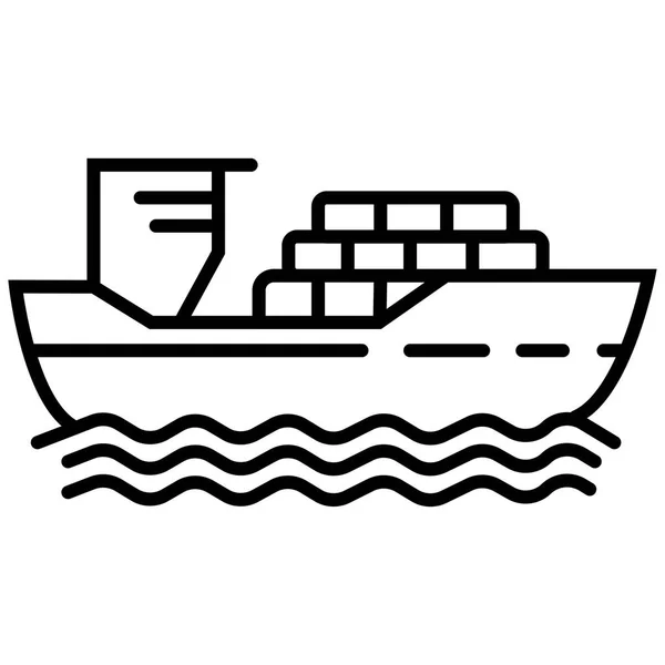 Dunne Lijn Vrachtschip Met Schaduw Vectorillustratie — Stockvector