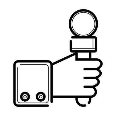 Beyaz arka plan üzerinde izole mikrofon simgesi tutan el