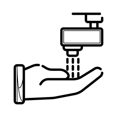 Beyaz arka plan üzerinde izole su musluk, damla ve el simgesi