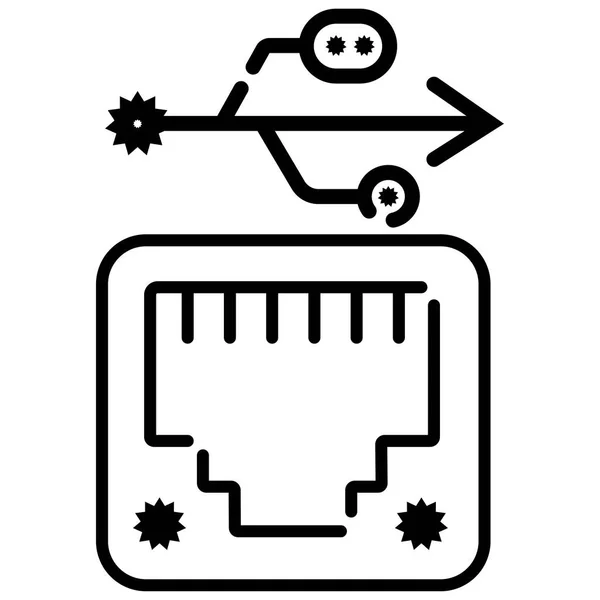 Ethernet Bağlantı Noktası Siyah Beyaz Vektör Simgesi — Stok Vektör