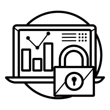 Laptop siyah beyaz vektör simgesi kilitli
