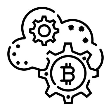 Bitcoin bulut madenciliği siyah beyaz vektör simgesi