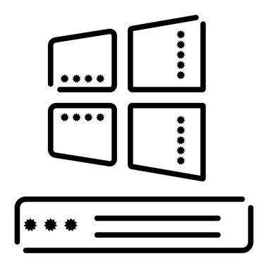 Bilgisayar sunucu siyah beyaz vektör simgesi