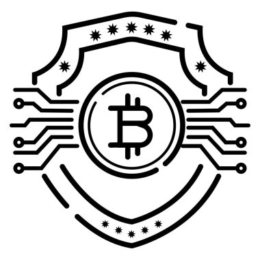 Bitcoin güvenlik düz siyah beyaz vektör simgesi