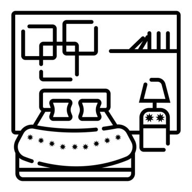 Yatak odası Beyaz siyah vektör simgesi