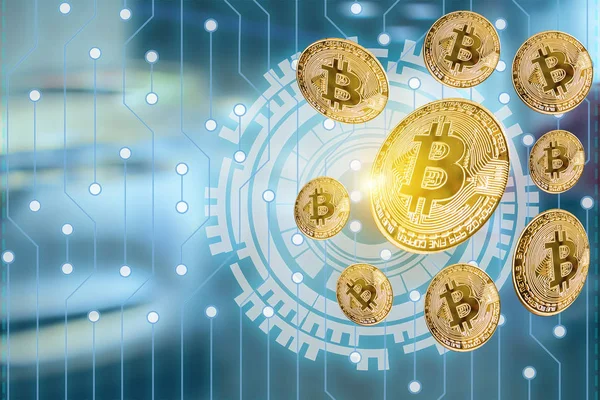 Bitcoin gelecekteki arabirim teknolojisi araba bulanık background.for internet ve sosyal ağ kavramı mecaz iş geliştirme veya taşıma, otomotiv araba elektronik hacker görüntü için