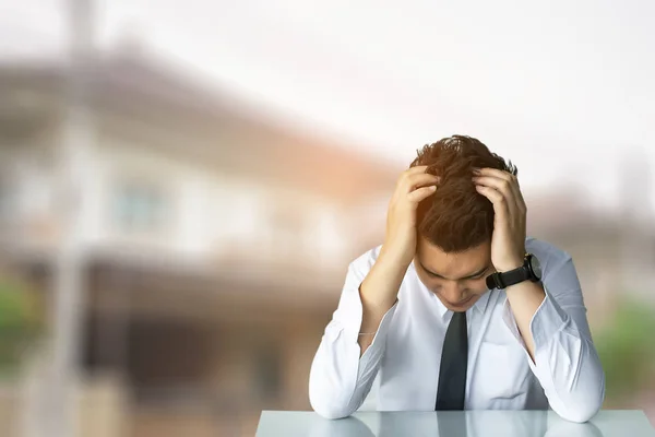 Geschäftsmann Traurig Sitzend Oder Beengt Geschäftsmann Sitzend Stuhl Ausdrücken Gefühl — Stockfoto