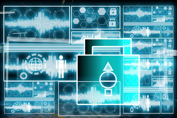 Tecnologia Icona Chiave Camera Blu Dati Laboratorio Radar Scansione Polare — Foto Stock