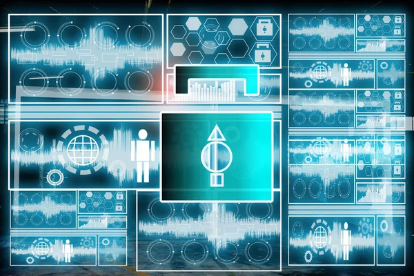 Tecnologia Icona Chiave Camera Blu Dati Laboratorio Radar Scansione Polare — Foto Stock