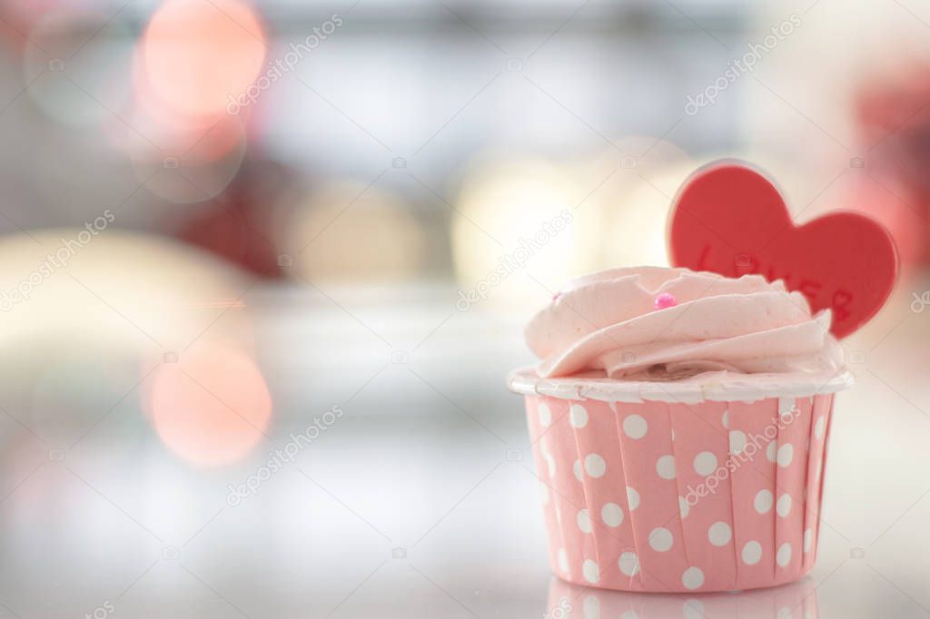 pink cake sweet homemade pastel color on bokeh blurred backgroun
