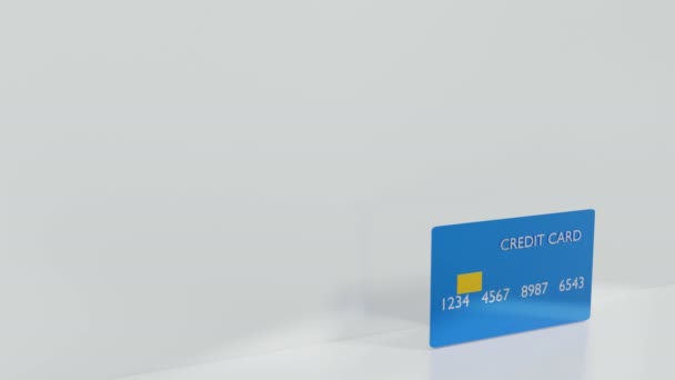 Filmato Carta Credito Blu Vuota Scorrevole Destra Sinistra Sfondo Bianco — Video Stock