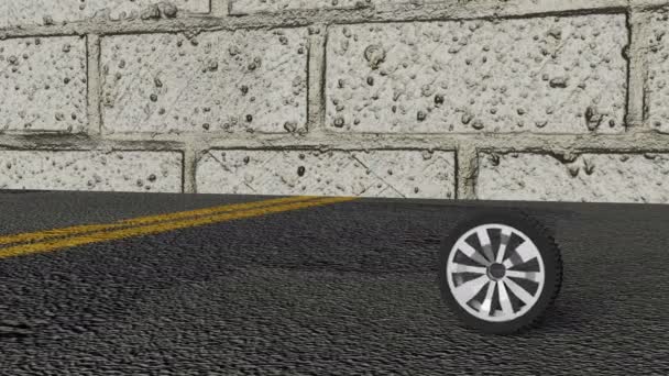 汚い壁の背景と右から左へ移動する単一のタイヤのビデオ — ストック動画
