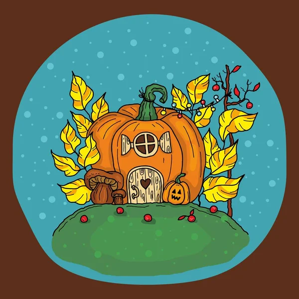 House Pumpkin Autumn Vector — Stock Vector