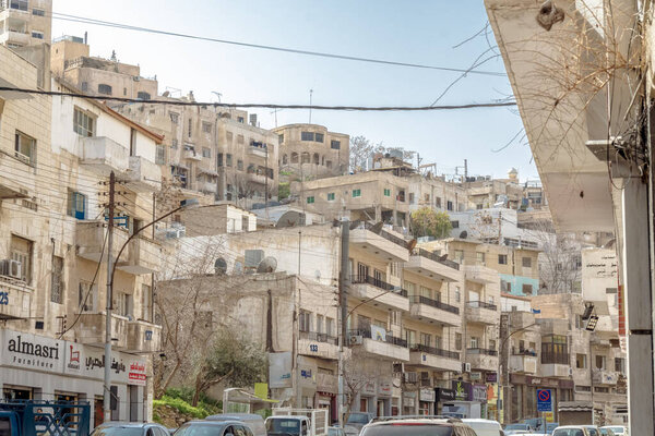 AMMAN, JORDAN - FEBRUARY 15: Streets of Amman the capital city of Jordan, on 15th February 2019 in Amman, Jordan.