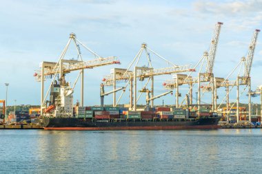 KOPER, SLOVENIA - SEPTEMBER 18: Freight ships  loaded with containers on 18th September 2016 in Koper, Slovenia.