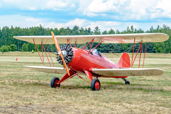 SOBIENIE SZLACHECKIE, POLAND - JUNE 16: Historic planes during Sky Show on June 2018 in Sobienie Szlacheckie, Poland.