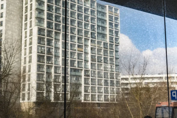 Block Flats Reflection Wall Warsaw Poland — Stockfoto