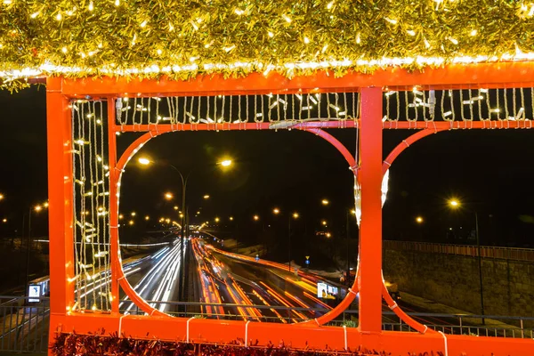 View Bus Gifts Christmas Illumination Warsaw Pol — Foto de Stock