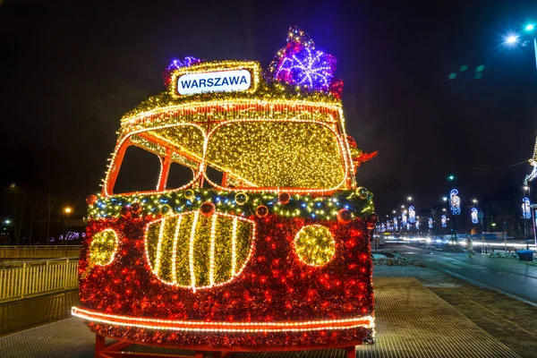 Warsaw Poland January Bus Gifts Christmas Illumination 25Th January 2017 — Foto de Stock